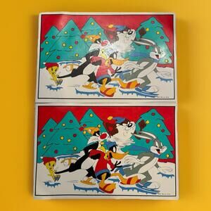 Warner Bros Looney Tunes Christmas Placemat Rare Lot Of 2 1995 Vintage